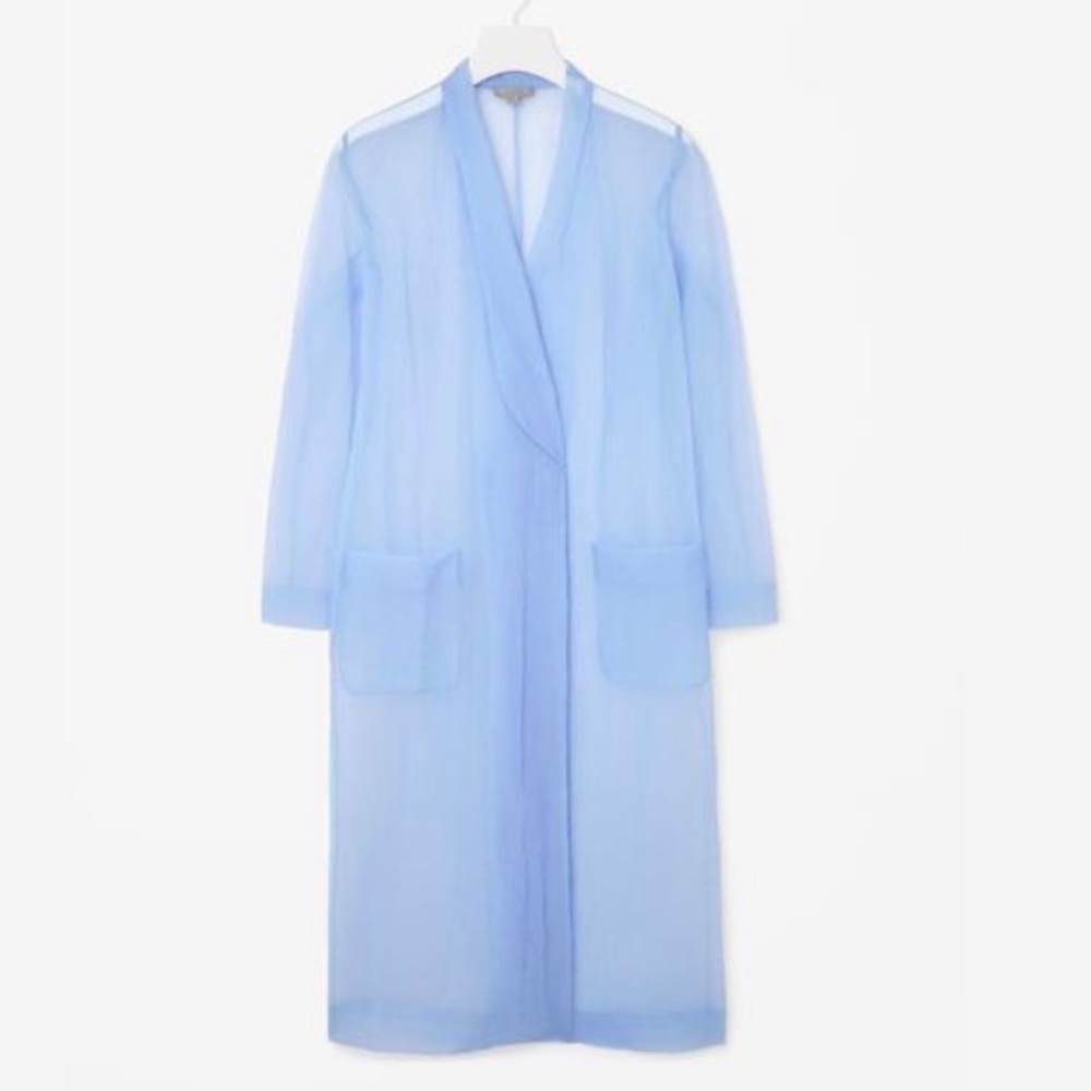 COS Sheer Long Coat, size 4 lilac-blue